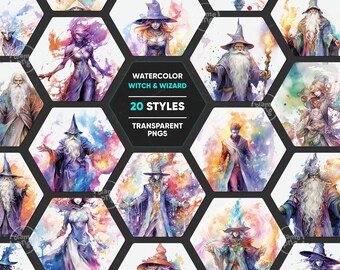 Watercolor Wizard Clipart, Wizard PNG, Fantasy Wizard Clip Art, Water Color Magical Clipart, Sorcerer PNG, Mage Clipart