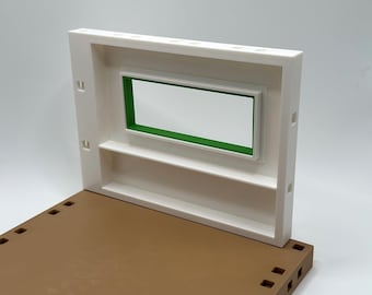Compatible con Playmobil - Ampliación de pared de 165 mm con ventana y marco verde - Poste izquierdo y pasadores seleccionables, ¡pieza de repuesto impresa en 3D!