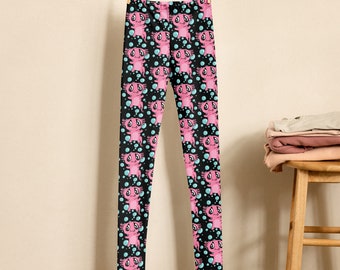 Leggings Juveniles, Ajolote, Burbujas, Negro, Rosa, Azul, Niñas, Pantalones, Gimnasia, Niños, Kawaii, Lindo