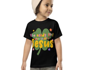 Toddler Short Sleeve Tee, Luck, Jesus, Christian Tshirt, T-shirt, Kids shirt, Saint Patrick’s Day, St. Patrick’s Day, Black, Green, Retro