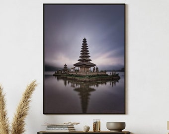 Bali's Pura Ulun Danu Bratan Temple: Realistic Landscape Wall Art Print, Digital Download, Poster Wall, Contemporary Decor, Bali Printable