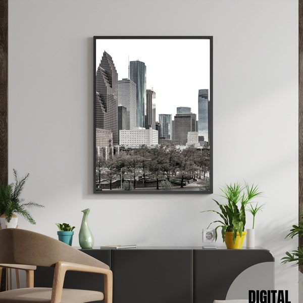 Houston Printable Poster, Vibrant Downtown Houston Skyline Print - Realistic Cityscape Wall Art, Houston Texas Photo Art