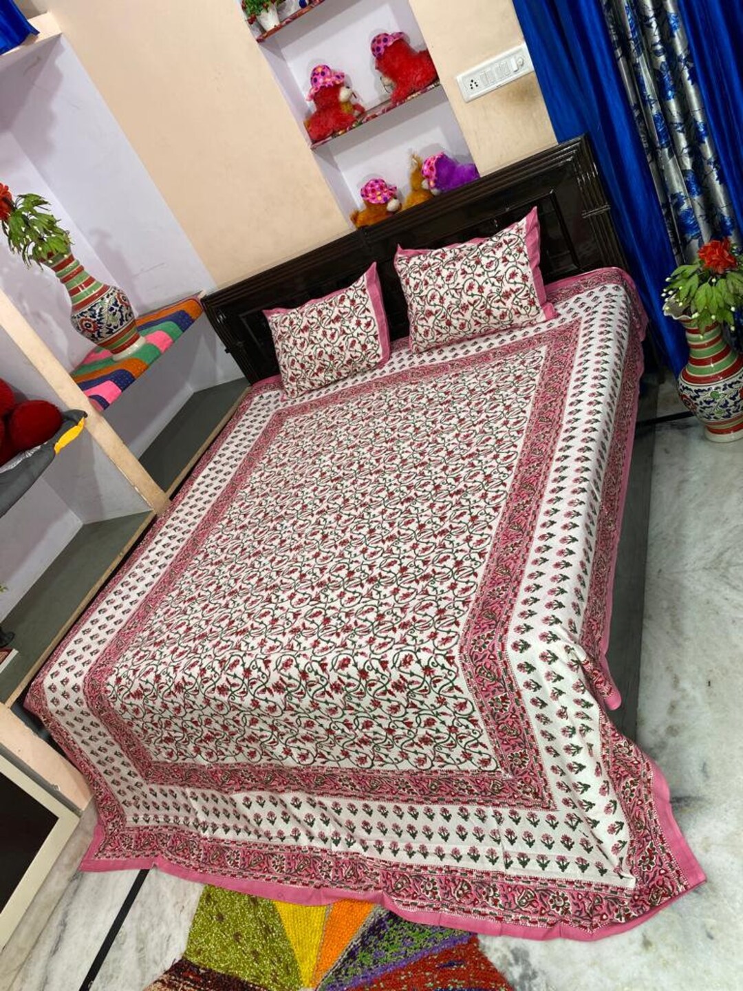 Hand Block Bed Sheet Printed Bed Sheet Etsy