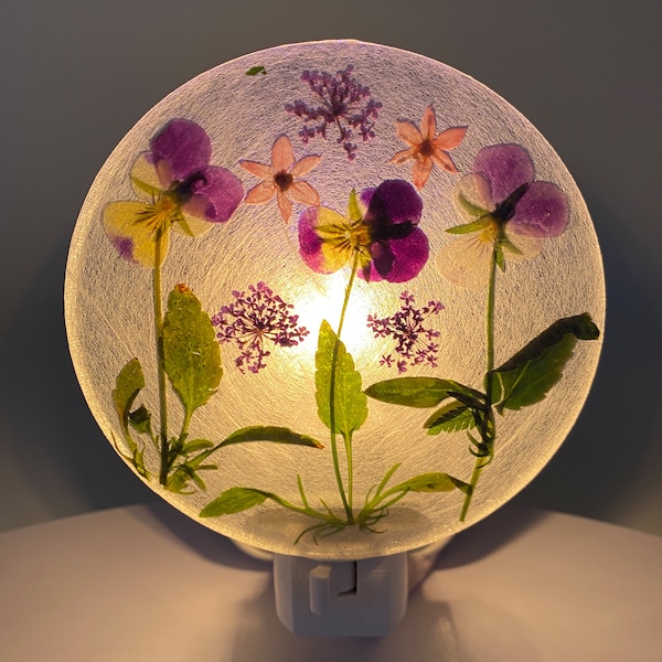 Handmade Real Wild Flower Night Light, Nature Gift, Plug in Accent Light, Resin Flower Night Lamp for Bedroom Kitchen Home Decor