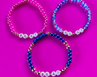 86 47 Beaded Stretch Bracelet: Gold Plated Beads, Custom Size