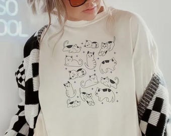 90 Vintage Cats Tattoo Style Tshirt, Retro Comfort Colors® Y2k Kitten Shirt, Cat Lovers Gift, Cute Cat Shirts, Nature Unisex Adult Pet Tee