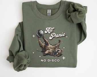 All Panic No Disco Raccoon Sweatshirt, Vintage Raccoon Shirt, Trash Panda  Meme Crewneck, Cute ADHD Shirt Pullover, Funny Animal Lover Gift