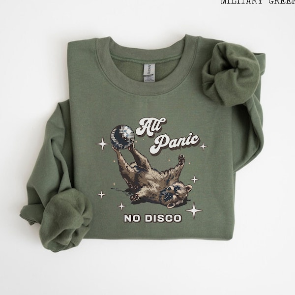 All Panic No Disco Raccoon Sweatshirt, Vintage Raccoon Shirt, Trash Panda  Meme Crewneck, Cute ADHD Shirt Pullover, Funny Animal Lover Gift