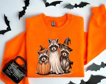 Boo Ghost Raccoon Sweatshirt, Halloween Raccoon Sweater, Skeleton Raccoon Halloween Crewneck, Retro Spooky Pumpkin Feral Crewneck