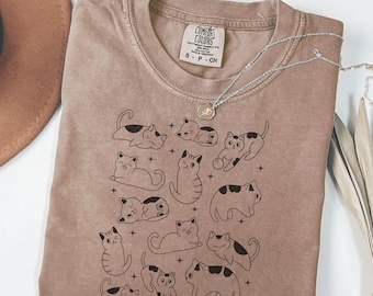 90 Vintage Cats Tattoo Style Tshirt, Retro Comfort Colors® Y2k Kitten Shirt, Cat Lovers Gift, Cute Cat Shirts, Nature Unisex Adult Pet Tee