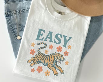Easy Tiger Comfort Colors® T-Shirt, Vintage Distressed Tiger Shirt, Oversized Retro Tiger Tee, Trendy Grunge Indie Boho Shirt, Graphic Tee
