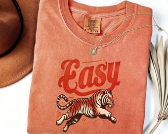Easy Tiger Comfort Colors® T-Shirt, Vintage Distressed Tiger Shirt, Oversized Retro Tiger Tee, Trendy Grunge Indie Boho Shirt, Graphic Tee