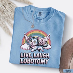 Live Laugh Lobotomy Comfort Colors Unisex T Shirt, Adult Humor Tee, Funny Cat Meme T Shirt, Silly Weird T Shirt, Vintage Graphic T-Shirt