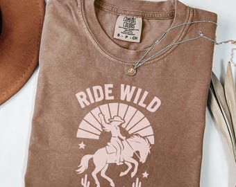 Ride Wild Comfort Colors® Shirt, Country Western Shirt, Vintage Cowboy Cowgirl T-Shirt, Trendy Concert Tshirt, Cute Festival Tee