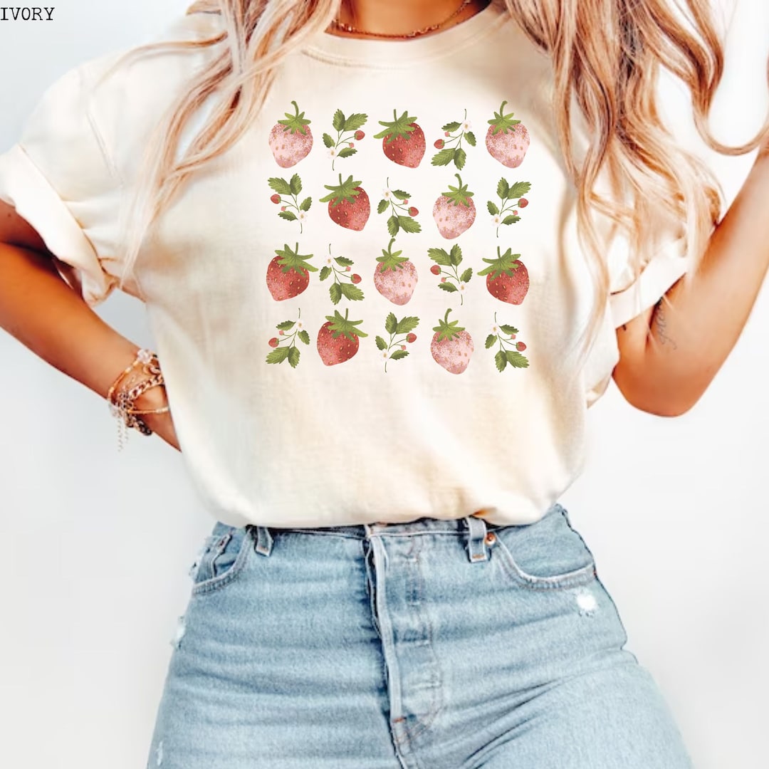Cute Strawberry Shirt, Strawberry Aesthetic Comfort Colors Strawberries Tshirt, Botanical Garden ...