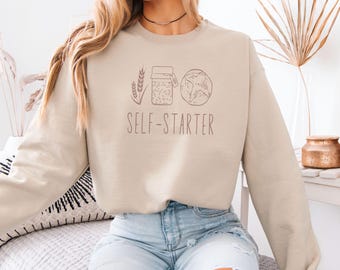 Sudadera de masa madre para principiantes, suéter de masa madre, sudadera de panificación, suéter de pan de masa madre, divertido regalo de repostería con cuello redondo para ella