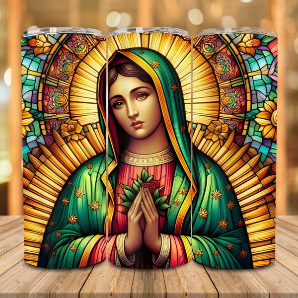 Our Lady of Guadalupe Virgin Mary #2 20oz Sublimation Tumbler Designs, 9.2 x 8.3” Straight Skinny Tumbler Wrap PNG 2024