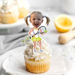 Custom Photo Cupcake Toppers Printable, Tennis Birthday Cupcake Toppers Baby Face ,Cupcake Toppers Face Kid
