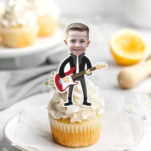 Custom Rockstar Photo Toppers, Rock&#39;n Roll Face cupcake toppers, rock cupcake toppers, music Party, rock star Birthday First Birthday