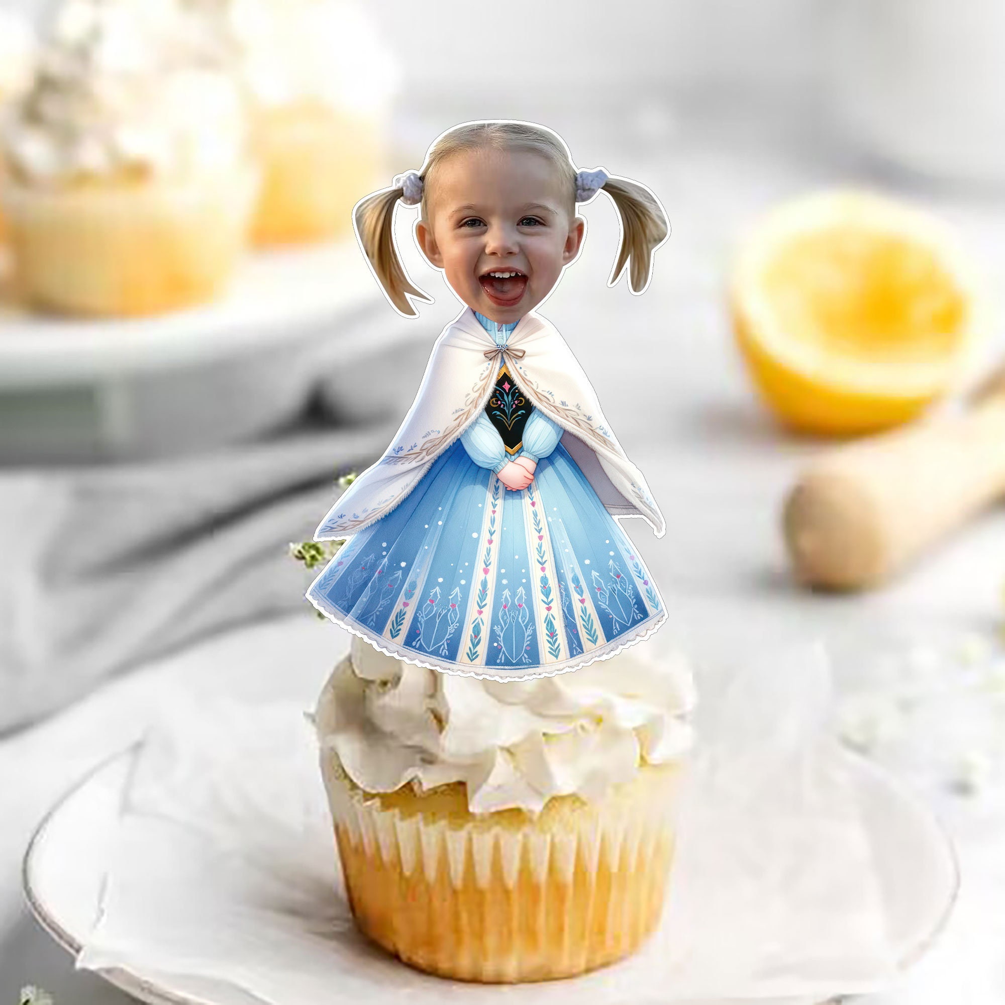 Custom Photo Cupcake Toppers Printable,Frozen Elsa Girl Birthday Cupcake Toppers With Baby Face ,Birthday Gift for Girl/Woman digital file