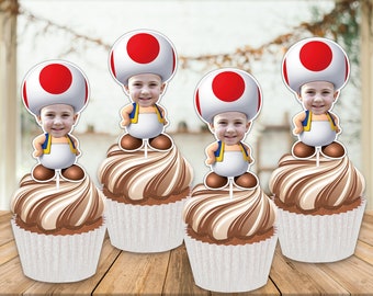 Custom Toad Mario Photo Toppers, Boxing Face cupcake toppers, Birthday Party Decor For Boy Men