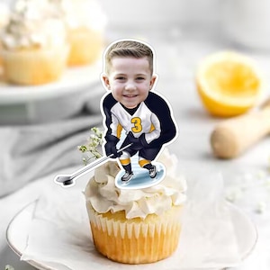 Custom Photo Cupcake Toppers Printable, Puck Birthday Cupcake Toppers Baby Face ,Ice Hockey Cupcake Toppers Face Kid