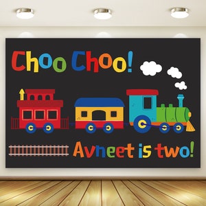 Decoración personalizada de la fiesta de cumpleaños del tren para niños, pancarta de cumpleaños del tren, decoraciones de fiesta del tren, telón de fondo del cumpleaños del tren