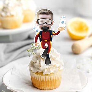 Custom Photo Cupcake Toppers Printable, Puck Birthday Cupcake Toppers Baby Face ,Snorkeling Cupcake Toppers Face Kid