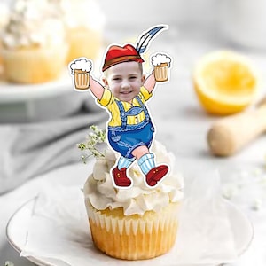 Benutzerdefinierte Foto-Cupcake-Topper zum Ausdrucken, Lederhosen-Cupcake-Topper, Babygesicht, Cupcake-Topper, Gesicht, Kind
