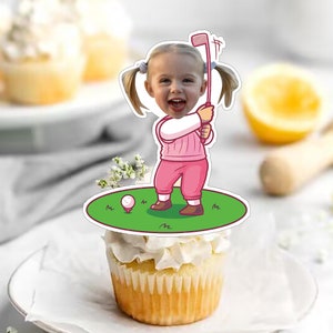 Custom Photo Cupcake Toppers Printable, Puck Birthday Cupcake Toppers Baby Face ,Girl Golf Cupcake Toppers Face Kid