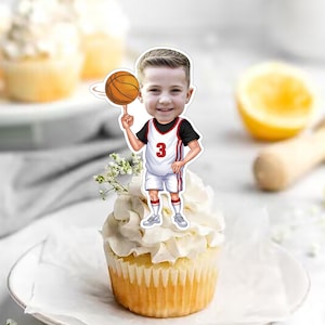 Custom Photo Cupcake Toppers Printable, Basketball Birthday Cupcake Toppers Baby Face ,Cupcake Toppers Face Kid
