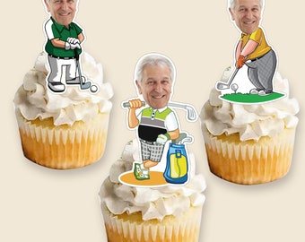 Custom Photo Cupcake Toppers Printable, Retirement Golf Birthday Face Cupcake Toppers ,Birthday gift for men/Father