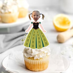 Custom Photo Cupcake Toppers Printable,Frozen Anna Girl Birthday Cupcake Toppers With Baby Face ,Birthday Gift for Girl/Woman digital file