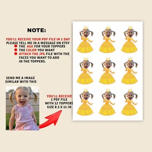 Custom Photo Cupcake Toppers Printable, Princess Birthday Cupcake ...