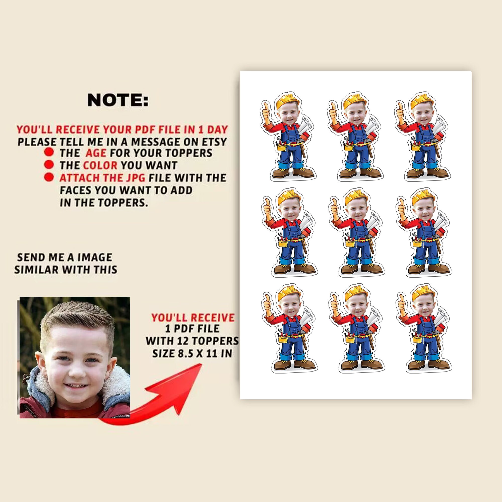 Custom Photo Cupcake Toppers Printable, Brush Craftsman Repairman ...