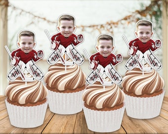 Custom Hockey goalie Photo Toppers, Hockey goalie Face cupcake toppers, Birthday Party Decor For Boy Men