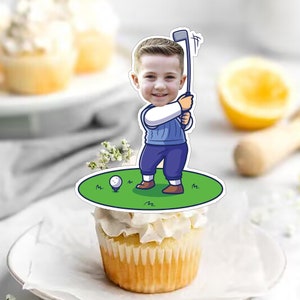 Custom Photo Cupcake Toppers Printable, Puck Birthday Cupcake Toppers Baby Face ,Boy Golf Cupcake Toppers Face Kid
