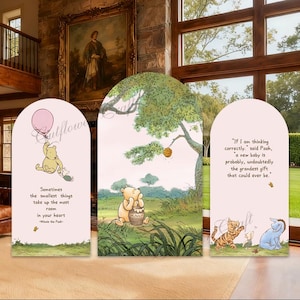 Girl pink winnie the pooh backdrop Arch Cover: 1st Birthday Party, Baby Shower