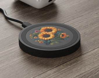 Wireless Charger USB Night Stand Charger Charging Station | Sunflower Desktop Wireless Charger for iPhone / Android | Gift for Her or Him