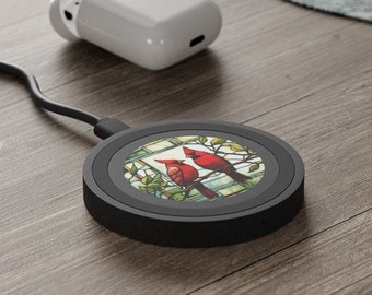 Wireless Charger USB Night Stand Charger Charging Station | Red Cardinals Desktop Wireless Charger for iPhone / Android Gift for Mom