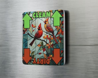 Dishwasher Magnet | Stained Glass Cardinal Pair Porcelain Magnet for Mom | Clean Dirty Magnet | Gift for Roommate | Housewarming Gift
