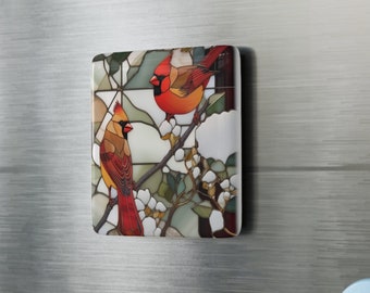 Cardinals Stained Glass Look Magnet: Winter Remembrance Gift