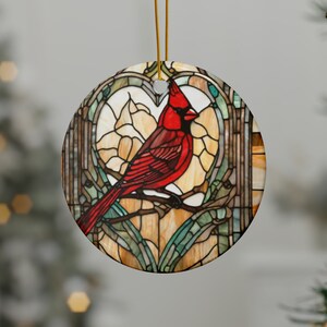 Cardinal Ornament - Heart Memorial Ornament - Stained Glass Cardinal Ceramic Ornament Remembrance Gift - Bird Lover Gift 2-Sided Print