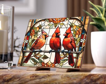 Cardinal Stained Glass Look Tile: Bird Lover Gift, Memorial Plaque