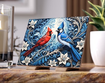 Cardinal and Blue Jay Bird Memorial Gift Home Decor Decorative Ceramic Tile | Cardinal Bird Lover Gift | Remembrance Gift Loss of Loved One
