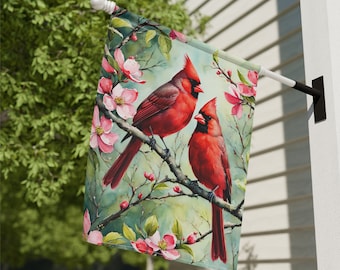Cardinals & Pink Dogwood Garden Flag: Double-Sided Spring Decor