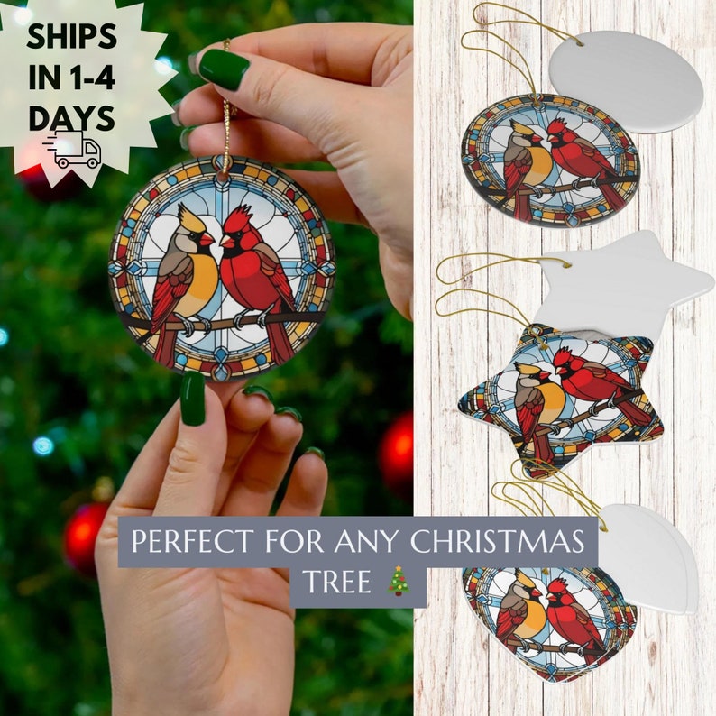 Cardinal Ornament Stained Glass Cardinal Pair Ceramic Etsy
