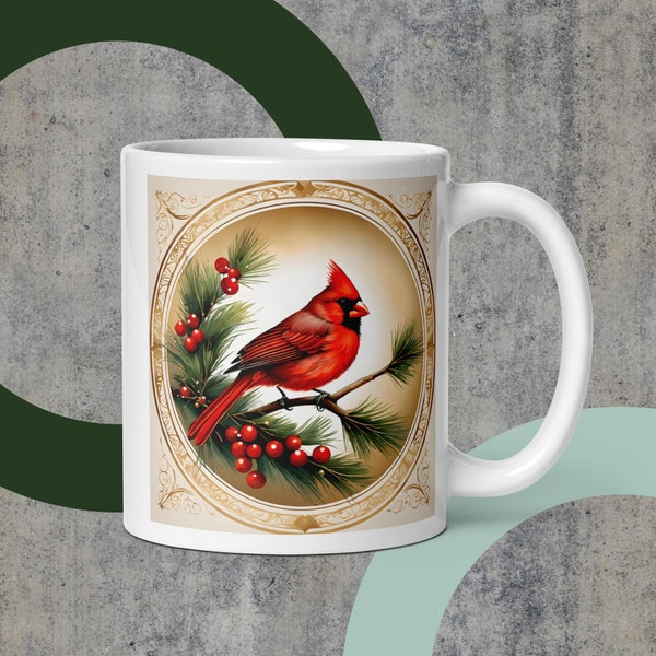 Cardinal Coffee Mug | Loved One Memorial Cardinal Gift Remembrance Sympathy Cardinal on Branch in Tree Watercolor Decorative Mug