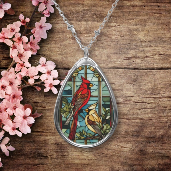 Stain Glass Look Kardinal Paar Halskette-Memorial Geschenk Erinnerung Halskette w / Anhänger-Kardinal Schmuck für den Verlust von geliebten Menschen | Geschenk für Mama