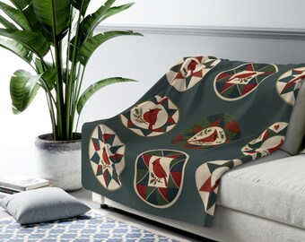 Cardinal Bird Quilt Grandma Blanket | Nordic Quilt Patchwork Look | Great Grandma Gift | Gift for Mom | Cozy Granny Chic Blanket Throws